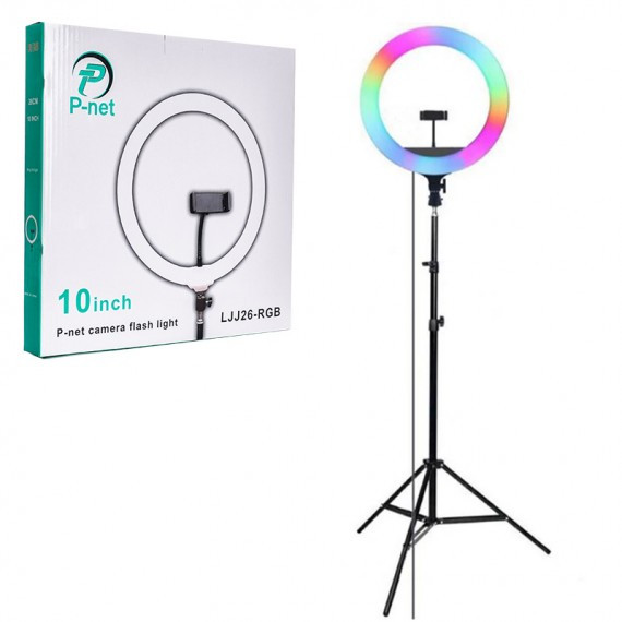 رینگ لایت سلفی 10 اینچ پی نت (P-net) مدل LJJ26-RGB